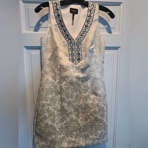 Laundry By Shelli Segal Ivory Embellished V-Neck Mini Dress